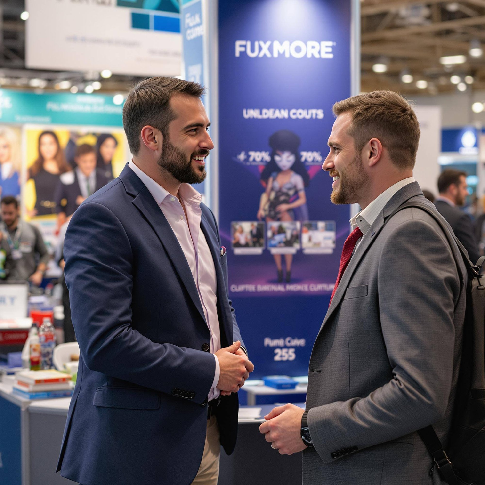 deux commerciaux sur un stand